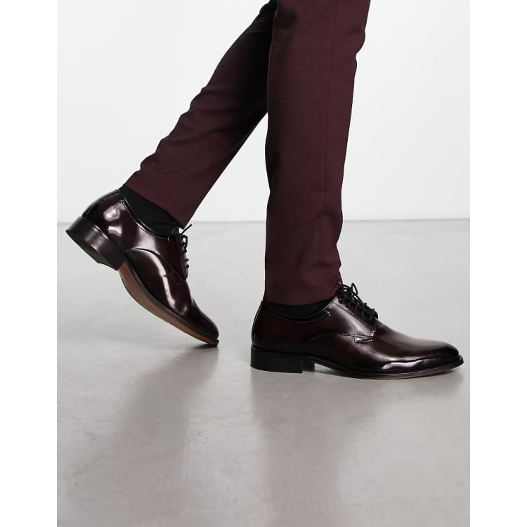 ASOS DESIGN lace up derby shoes in burgundy leather | ASOS