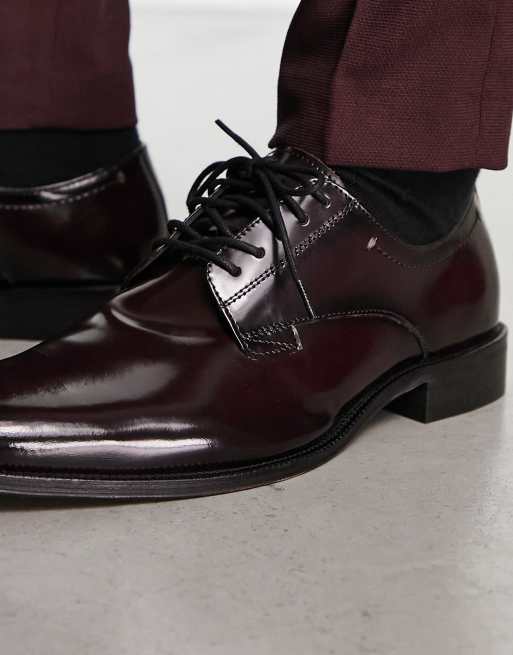 ASOS DESIGN lace up derby shoes in burgundy leather