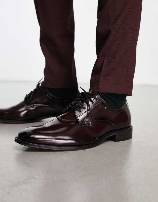 ASOS DESIGN lace up derby shoes in burgundy leather