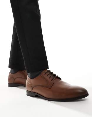 lace-up derby shoes in tan leather-Brown