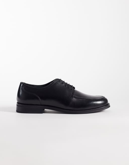 ASOS DESIGN lace up derby shoes with apron detailing in black leather, 3 of 4