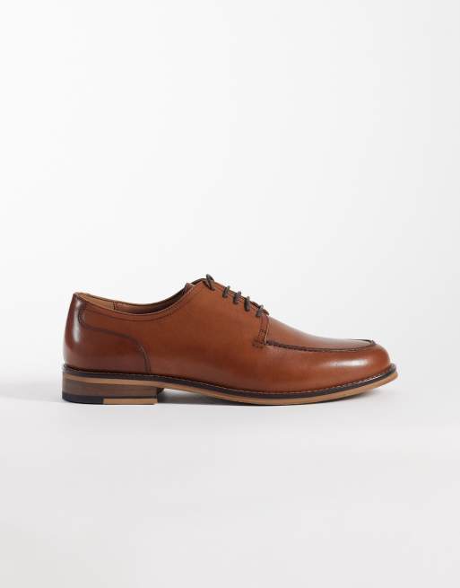 ASOS DESIGN lace up derby shoes with apron detailing in tan leather  , 3 of 4