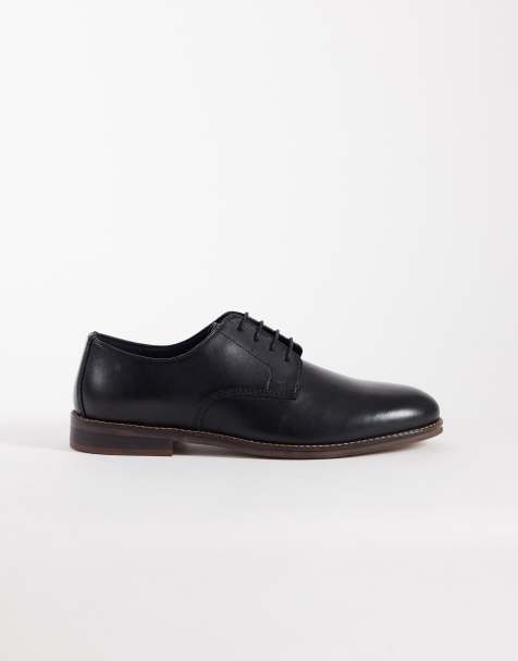 ASOS DESIGN lace up derby shoes with natural sole in black leather - view 1