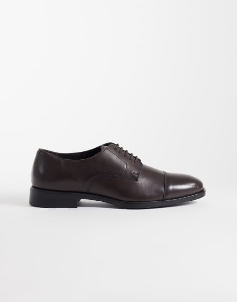 ASOS DESIGN lace up derby shoes with toe cap in brown leather - view 1