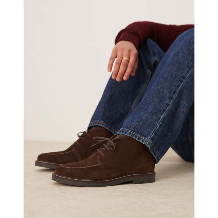 ASOS DESIGN lace up desert boots in brown suede with apron toe | ASOS