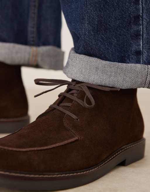 ASOS DESIGN lace up desert boots in brown suede with apron toe, 2 of 4
