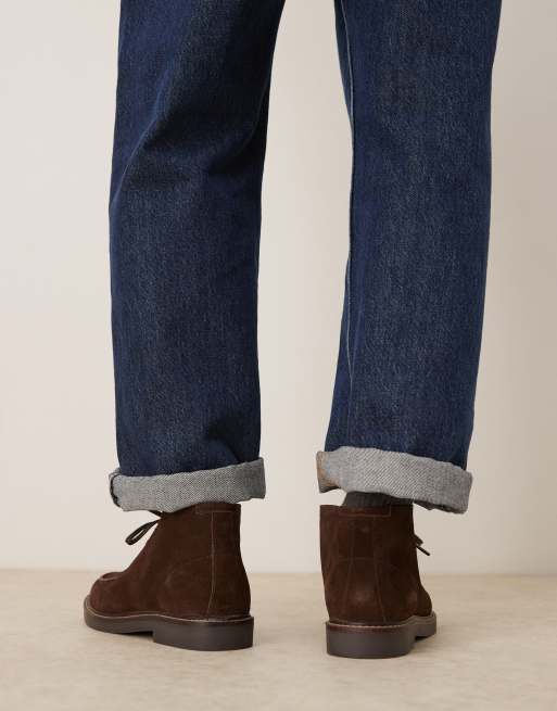 ASOS DESIGN lace up desert boots in brown suede with apron toe, 3 of 4