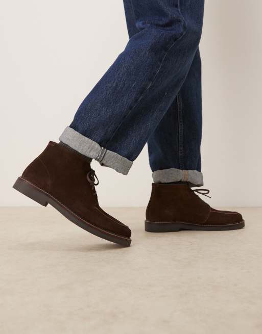 ASOS DESIGN lace up desert boots in brown suede with apron toe ASOS
