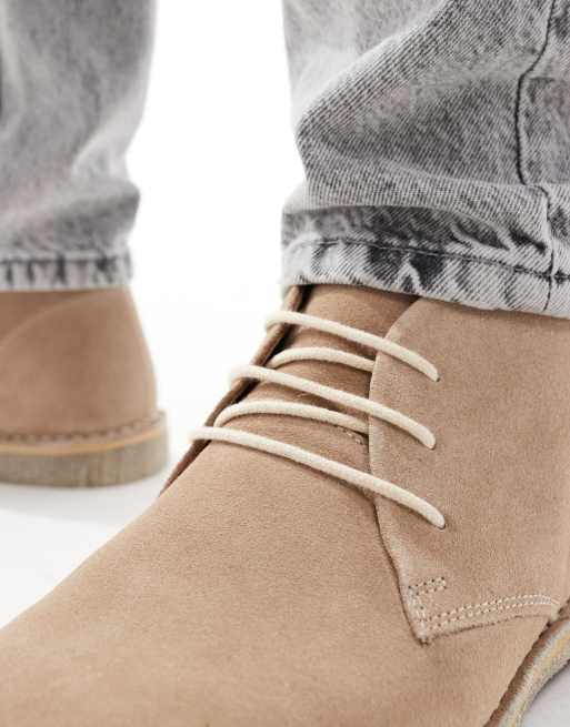 Asos design desert boots in stone suede with leather detail online