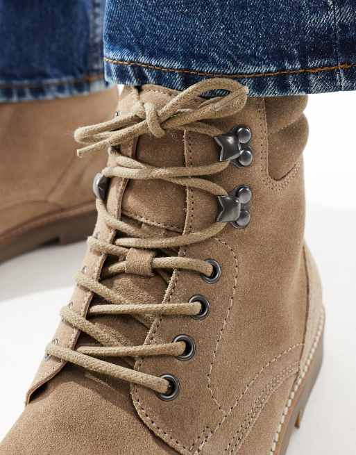 ASOS DESIGN lace-up desert boots in stone suede with natural sole