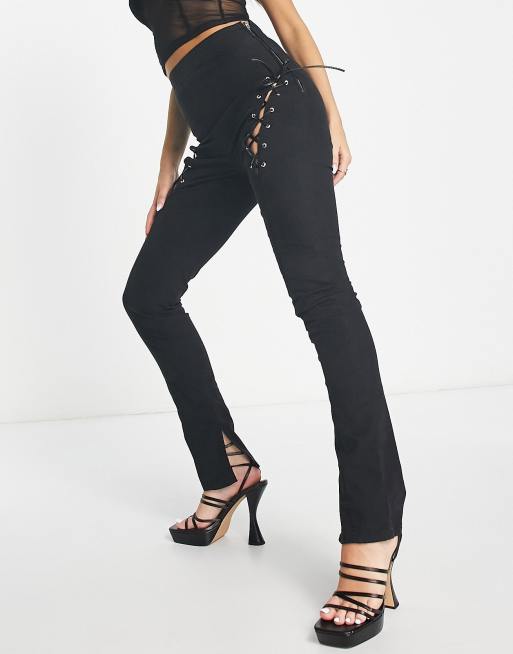 Side lace up jeans sales black