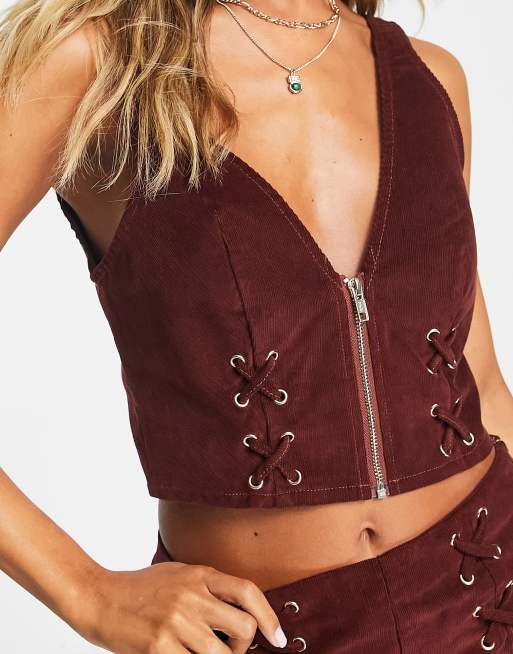 ASOS DESIGN lace-up detail cord bralette in rust - part of a set | ASOS