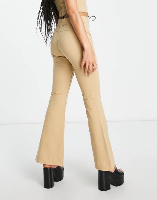 ASOS DESIGN super low rise hipster flare pants in taupe