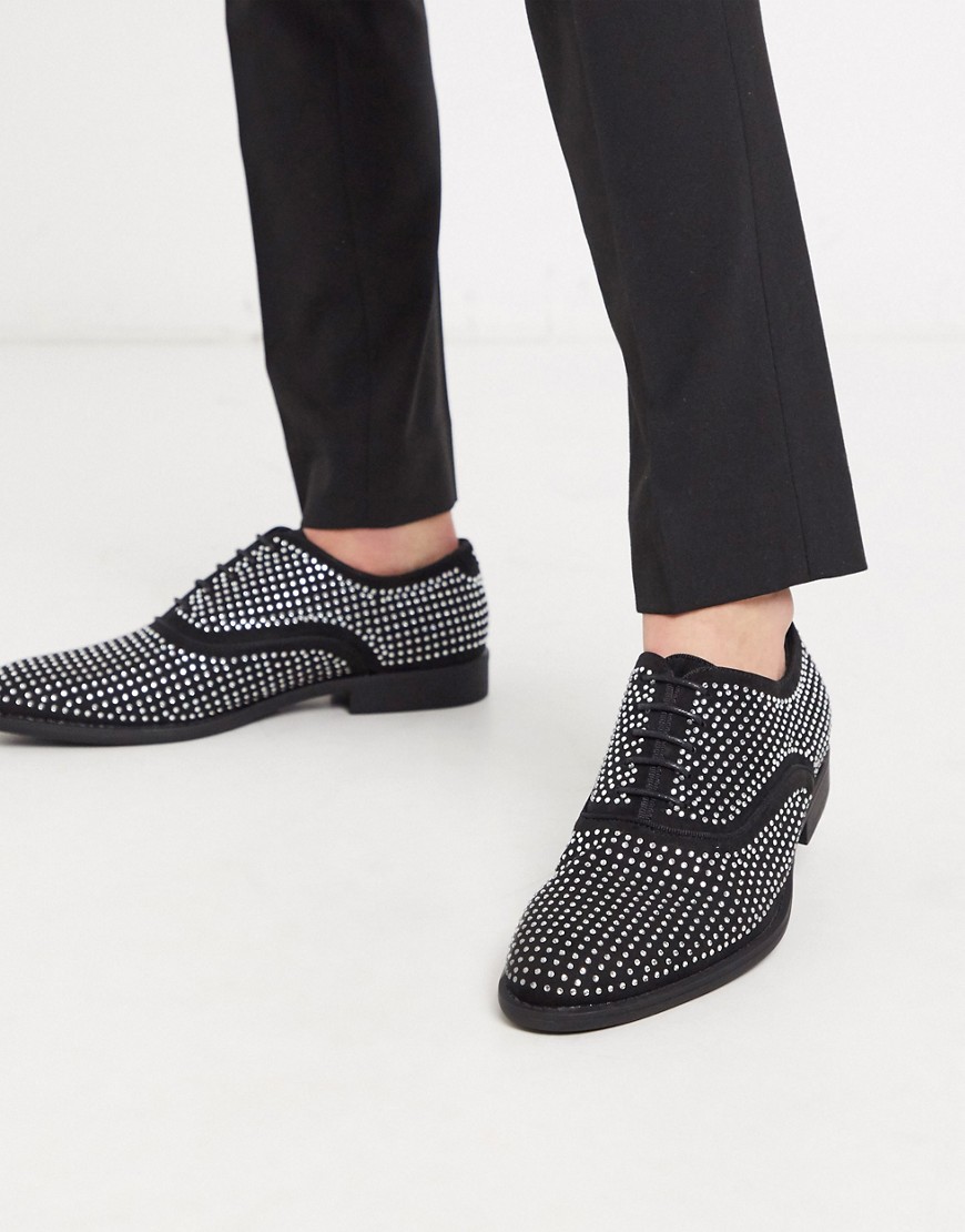 ASOS DESIGN lace up dress shoes in black velvet with all over studs