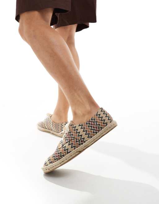 ASOS DESIGN lace up espadrilles in multi aztec basket weave, 3 of 4