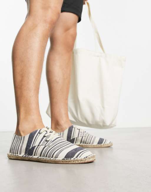 ASOS DESIGN lace up espadrilles in navy stripe | ASOS