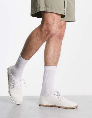 ASOS DESIGN lace up espadrilles in white textured canvas