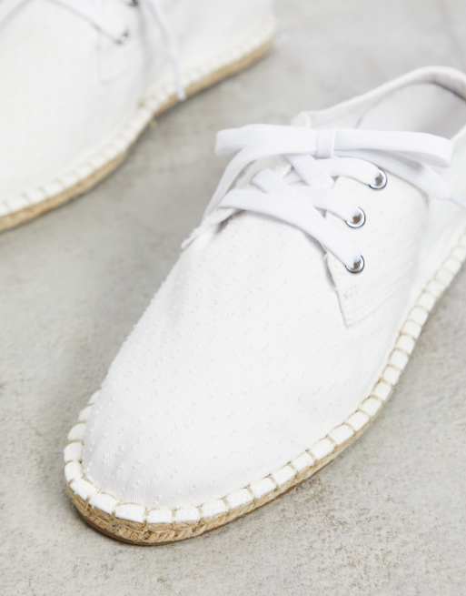 ASOS DESIGN lace up espadrilles in white textured canvas