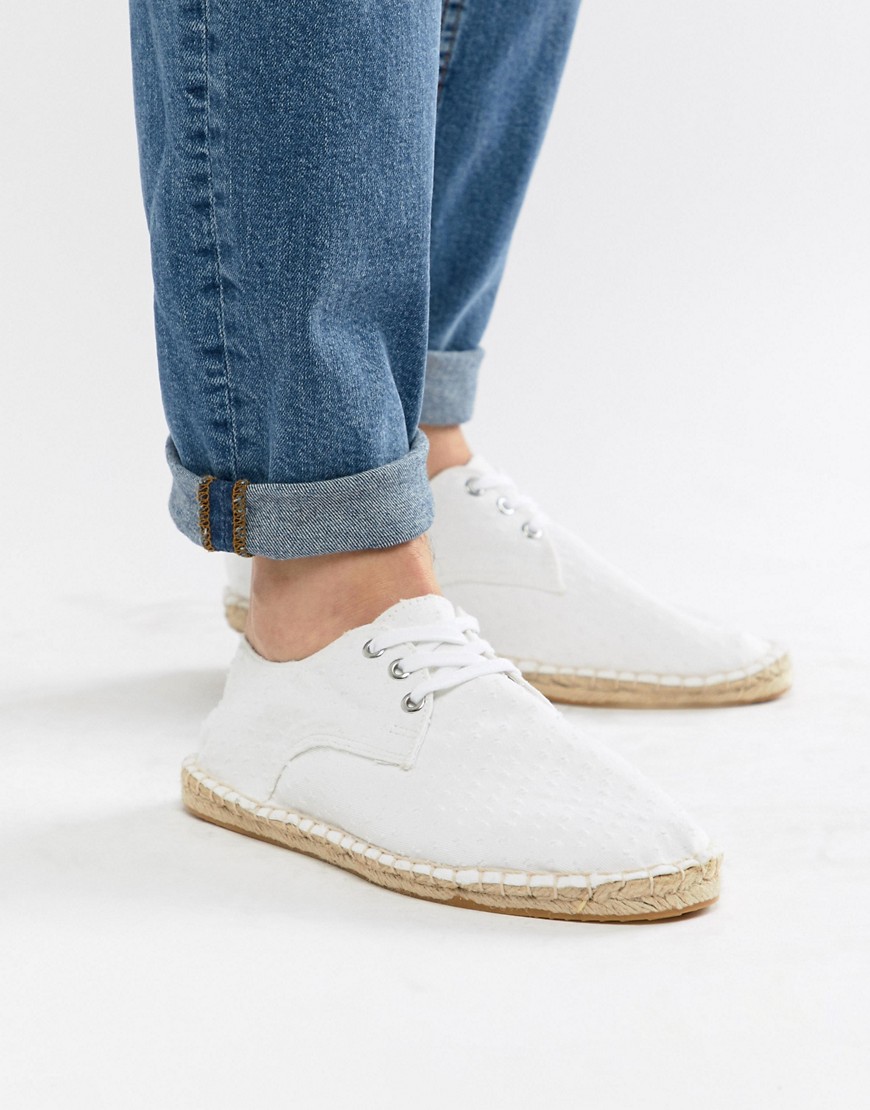 ASOS DESIGN lace up espadrilles in white textured canvas