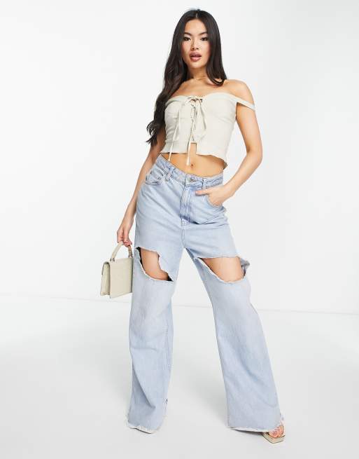 ASOS DESIGN lace up front corset in stone, 3 of 4