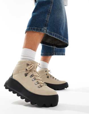 ASOS DESIGN ASOS DESIGN lace up hiker boot in stone with chunky sole-Neutral