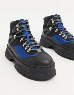 asos design lace up boots in black leather with chunky sole