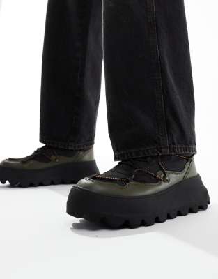  lace up hiker boots in khaki with chunky sole