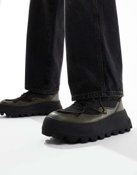 ASOS DESIGN lace up hiker boots in khaki with chunky sole - view 1