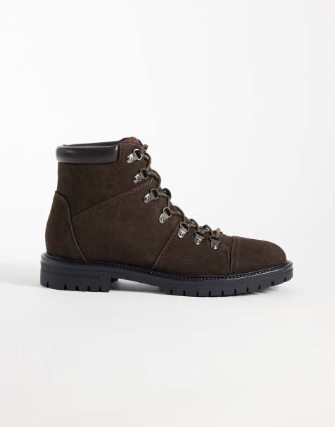 ASOS DESIGN lace up hiker boots with cleated sole in brown - view 1