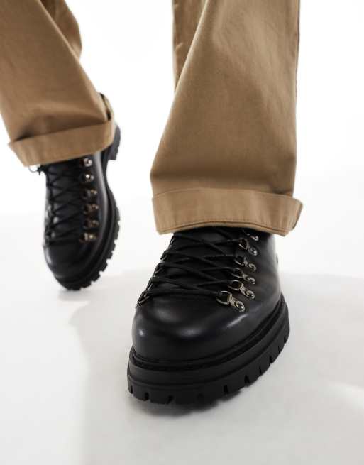 ASOS DESIGN lace up hiker shoes in black