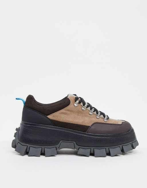 ASOS DESIGN lace up hiker shoes in brown faux suede with chunky