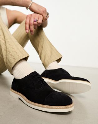 ASOS DESIGN lace up oxford shoes in navy suede with contrast sole