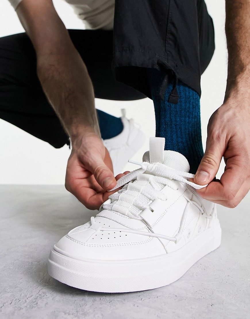 ASOS DESIGN lace up panelled trainers in white