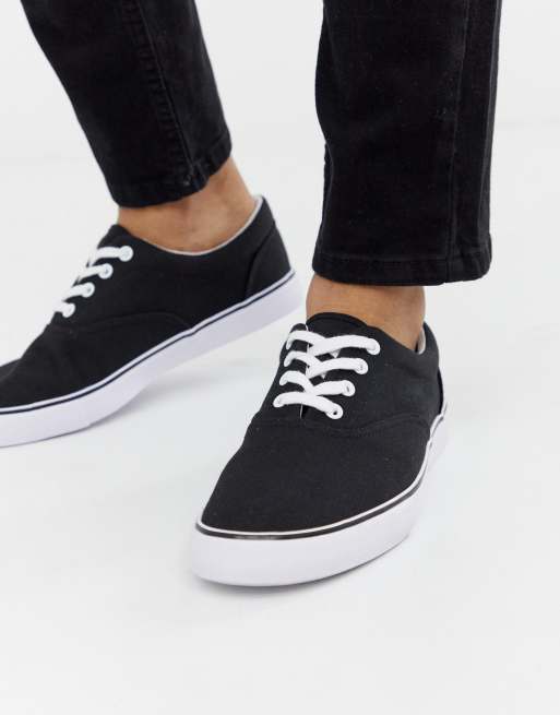 ASOS DESIGN lace up plimsolls in black | ASOS