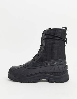 black lace up rain boots