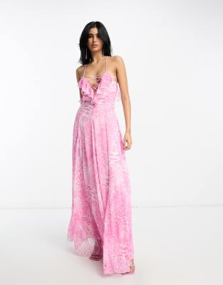 Asos design ruffle maxi dress with outlet open back in all over sequin