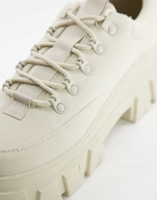 ASOS DESIGN lace up shoes in beige faux suede with chunky sole, 3 of 4