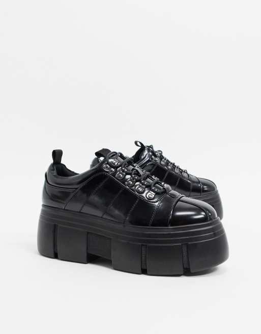 ASOS DESIGN lace up shoes in black faux leather with chunky platform sole