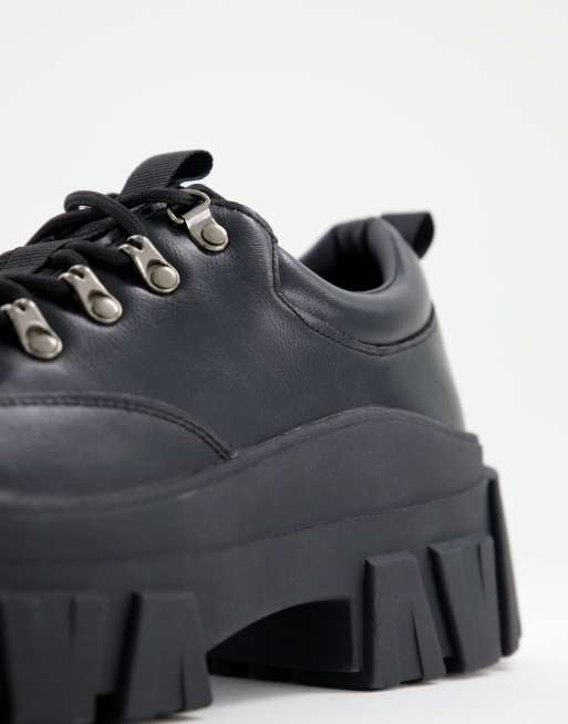 Asos design trainer shoes in clearance black leather with chunky sole