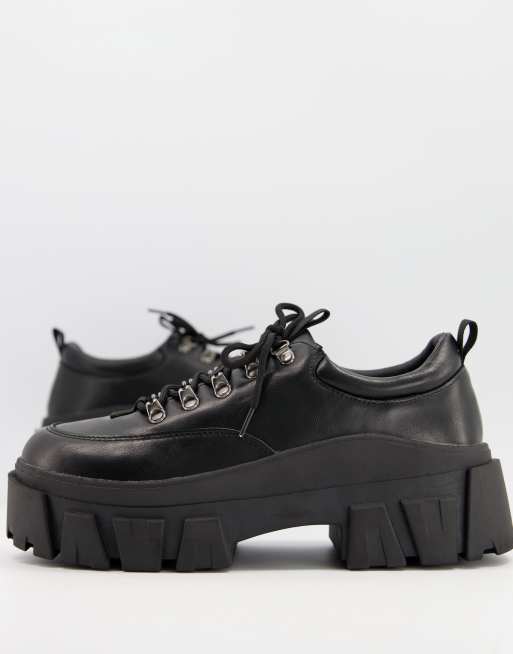 ASOS DESIGN lace up shoes in black faux leather with chunky sole | ASOS