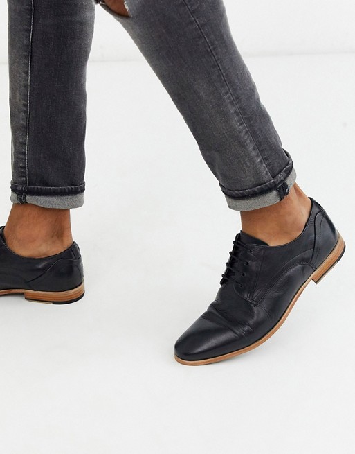 ASOS DESIGN lace up shoes in black leather with natural sole