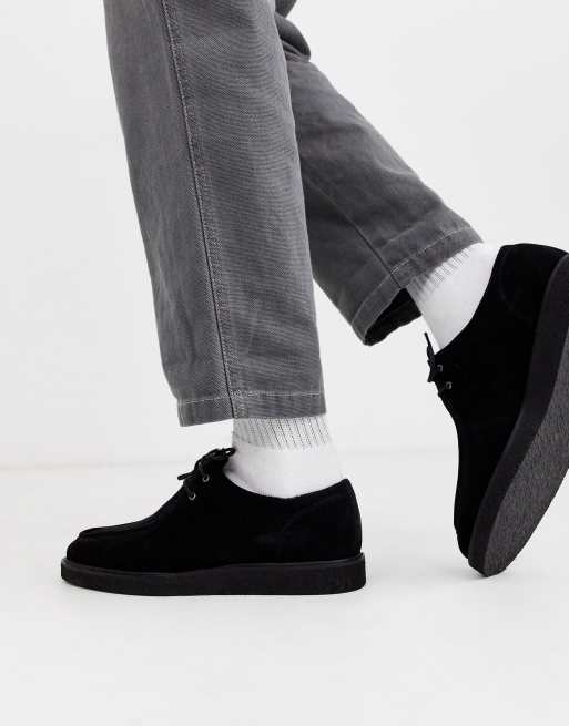 ASOS DESIGN lace up shoes in black suede with black sole |