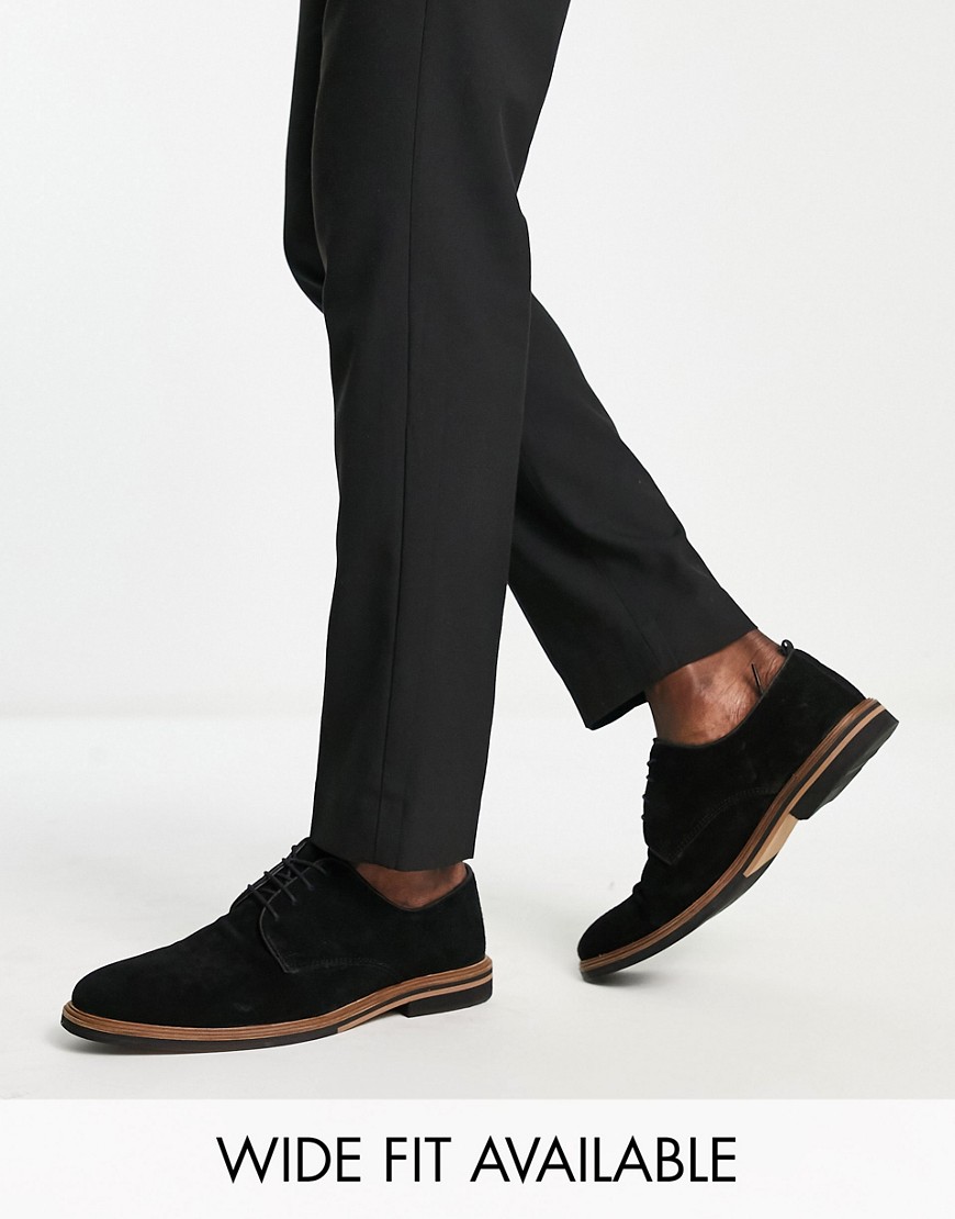 Asos Design Derby Lace Up Shoes In Navy Suede With Faux Crepe Sole