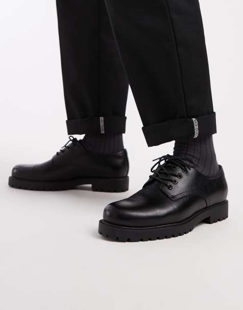 ASOS DESIGN lace up shoes in black with cleated soles - view 1
