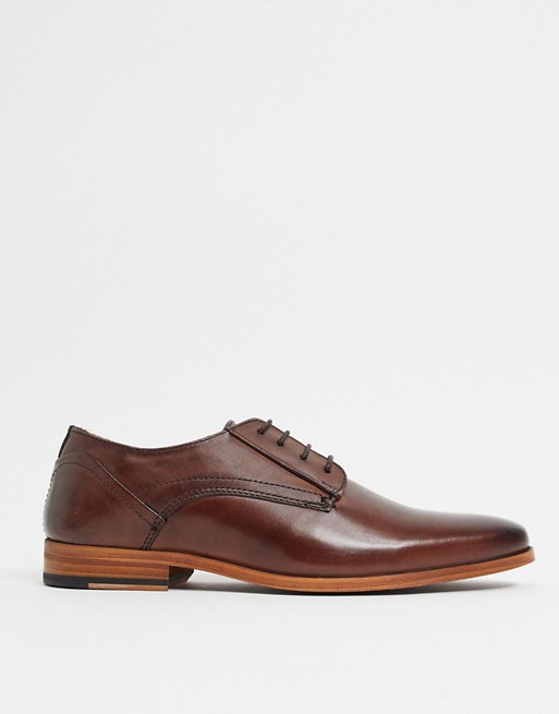 ASOS DESIGN lace up shoes in brown leather with natural sole