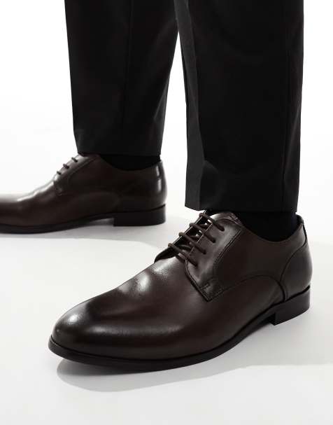 ASOS DESIGN lace up shoes in brown leather - view 1