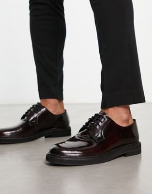 ASOS DESIGN lace up shoes in burgundy leather