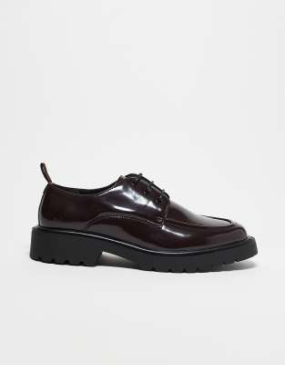 ASOS DESIGN ASOS DESIGN lace up shoes in burgundy polido with apron toe-Red