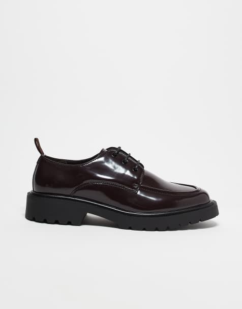 ASOS DESIGN lace up shoes in burgundy polido with apron toe - view 1