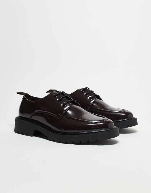 ASOS DESIGN lace up shoes in burgundy polido with apron toe, 2 of 5